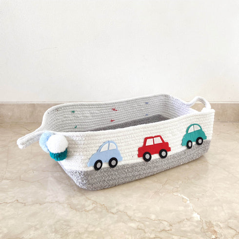 Grey Cotton Rope Hamper Basket - Little Cars